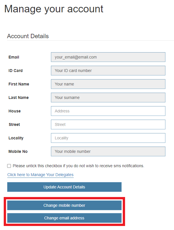 manage account change details